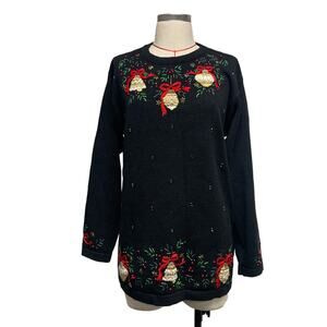 Vintage Victoria Jones Womens Embroidered Beaded Xmas Sweater